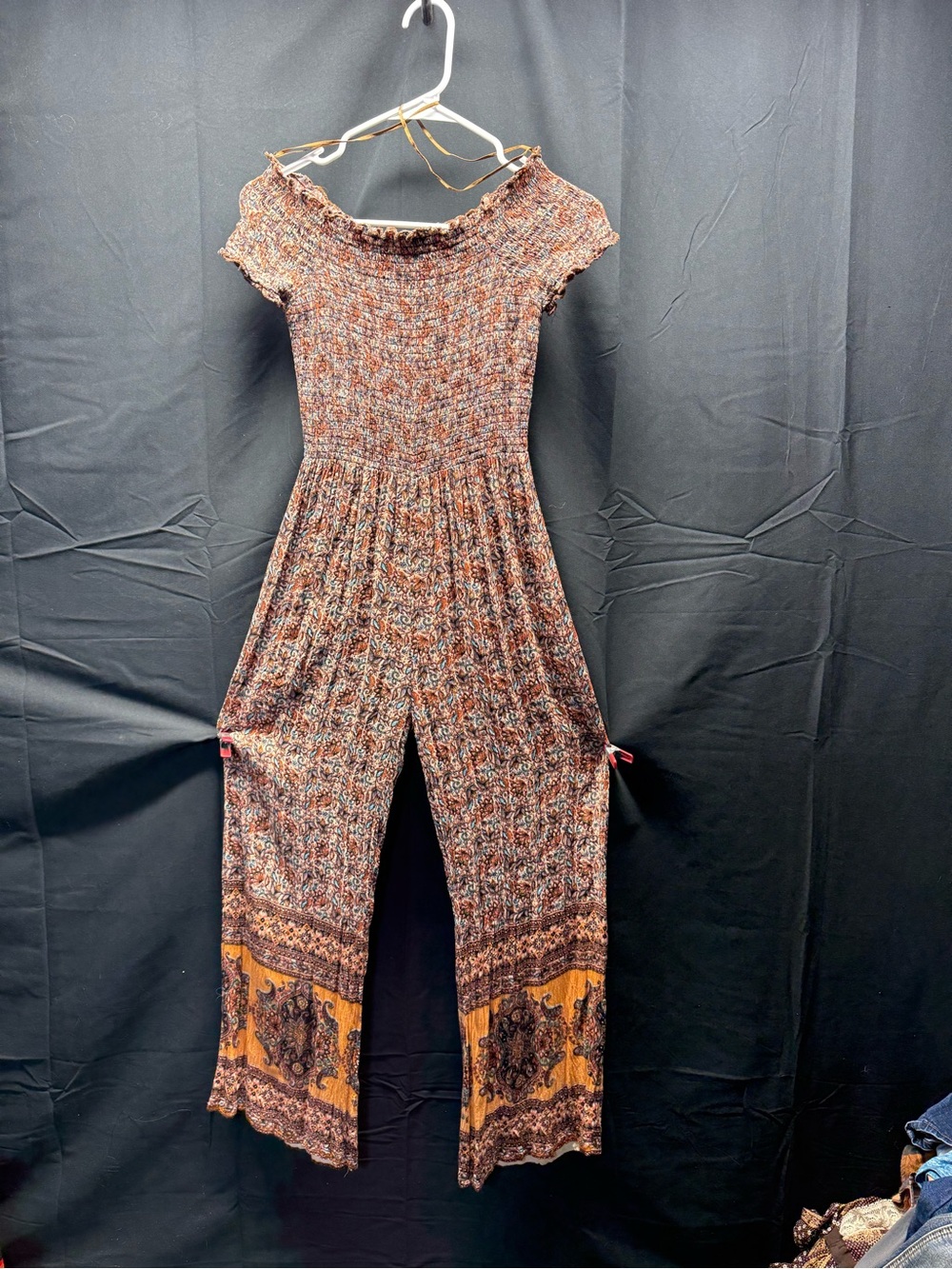 Angie Multicolor Boho Floral Border Wide-Leg Jumpsuit (16ai)